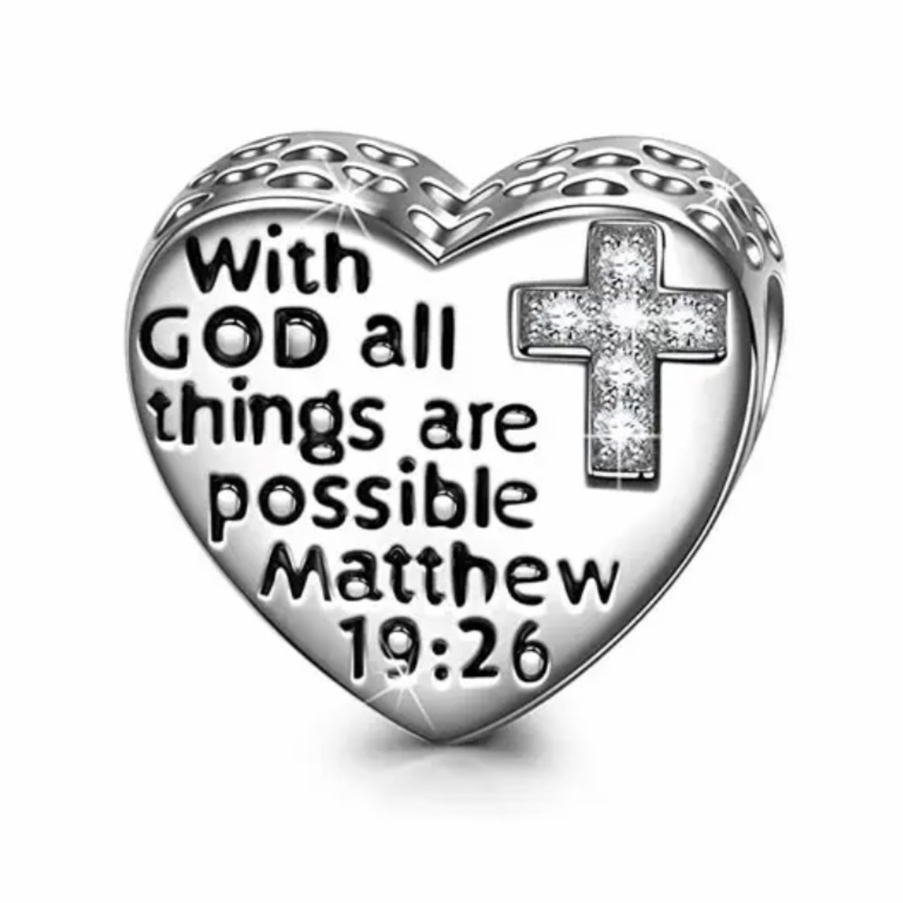 NWOT With God All Things Possible Heart Cross Charm Sterling Silver 925